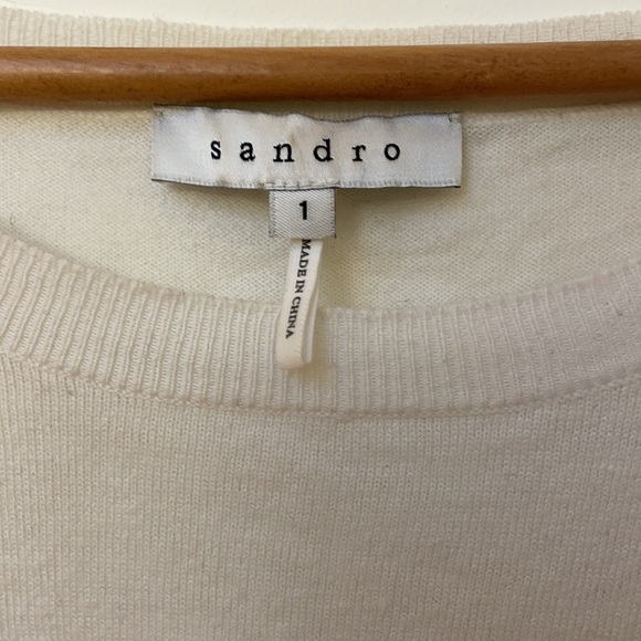 SANDRO Black and White Lace Colorblock Pattern Scoop Neck Sweater - Picture 4 of 10